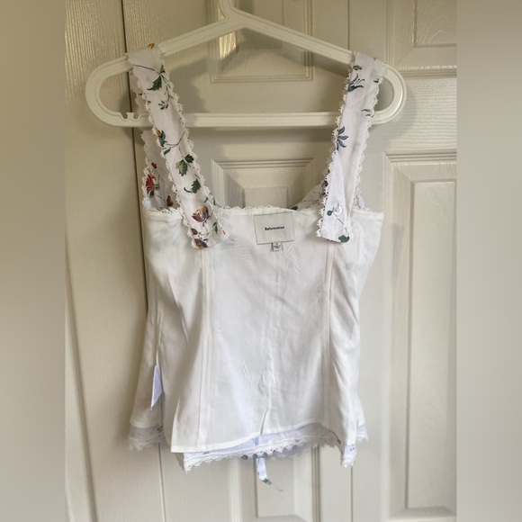 New Reformation Viola Linen Lace Top Size 2 Floral - Picture 10 of 12